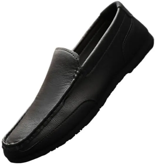Loafers for Men Round Toe Vegan Leather Loafer Shoes Flat Heel Flexible Comfortable Wedding Slip-ons