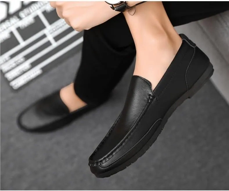 Loafers for Men Round Toe Vegan Leather Loafer Shoes Flat Heel Flexible Comfortable Wedding Slip-ons