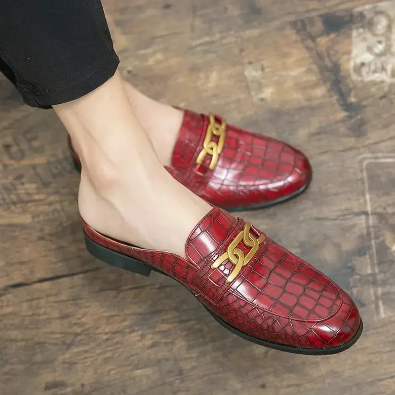 lusso M Original - Crocodile Pattern Leather Mules backless loafers/Slippers for Men