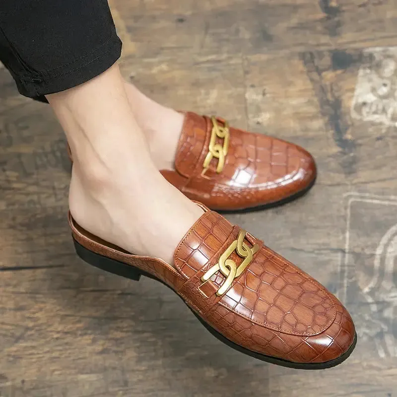 lusso M Original - Crocodile Pattern Leather Mules backless loafers/Slippers for Men