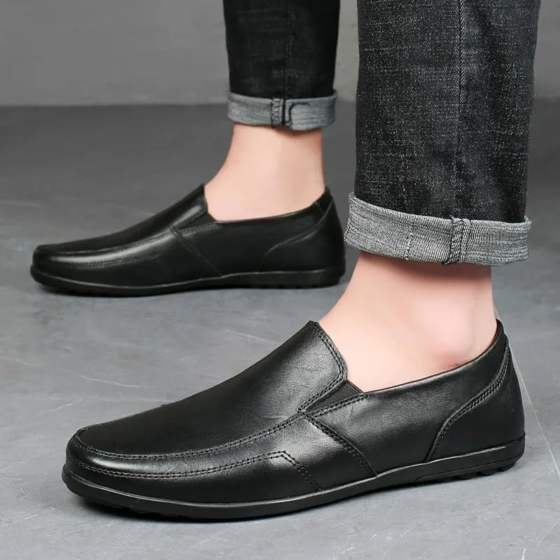 Men's Loafers Round Toe Vegan Leather Solid Color Loafer Shoes Comfortable Flat Heel Anti-Slip Prom Classic Slip-ons