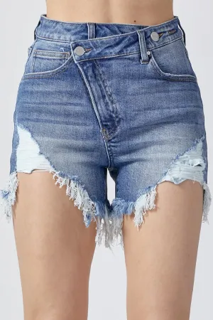 Molly Raw Hem Asymmetrical Waist Denim Shorts