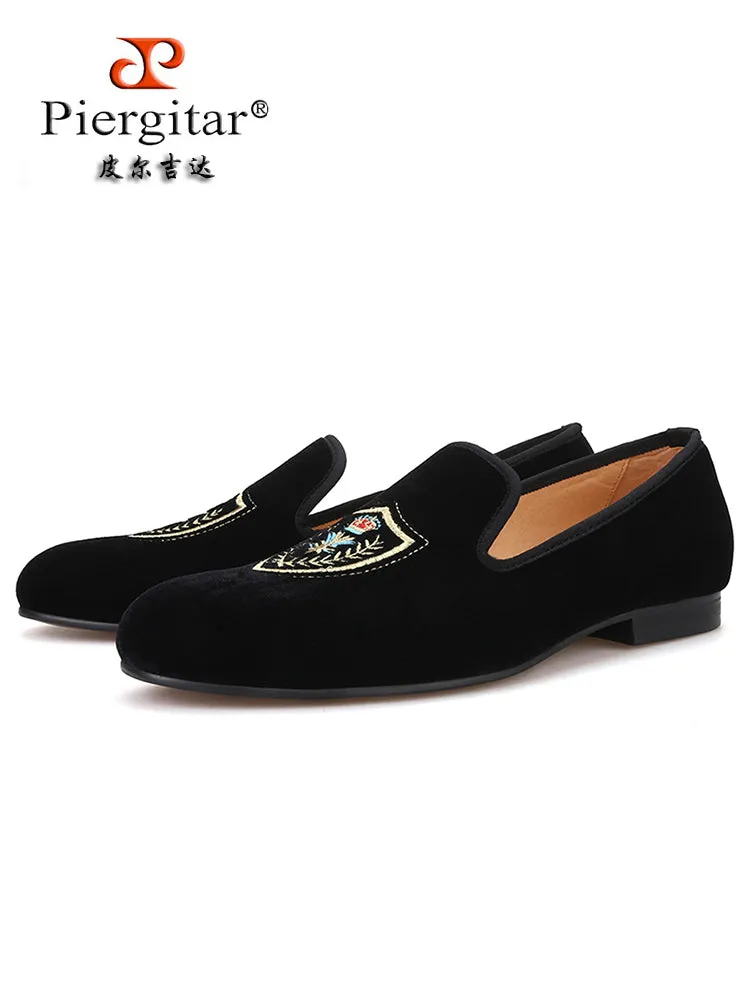 New handmade shield electric embroidery velvet fashionable simple men's shoes casual shoes loafers smoking shoes