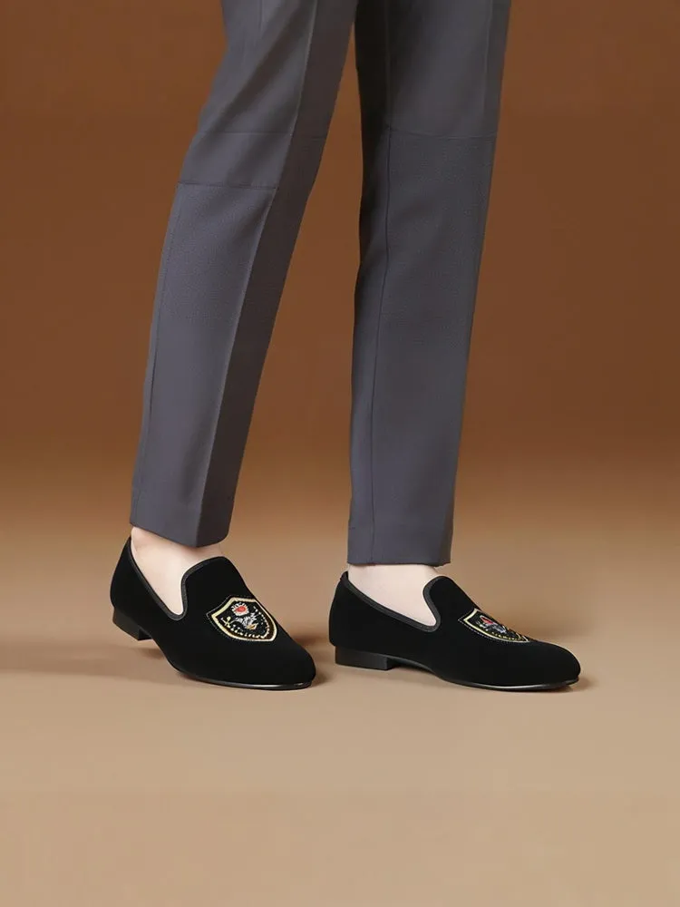 New handmade shield electric embroidery velvet fashionable simple men's shoes casual shoes loafers smoking shoes
