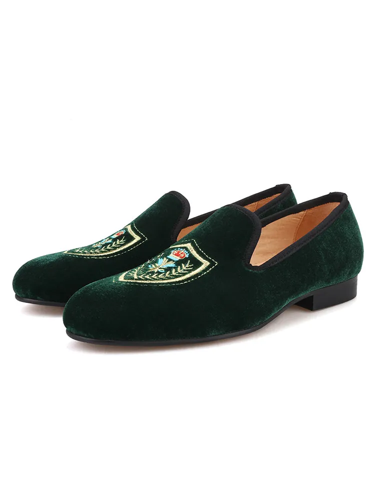 New handmade shield electric embroidery velvet fashionable simple men's shoes casual shoes loafers smoking shoes