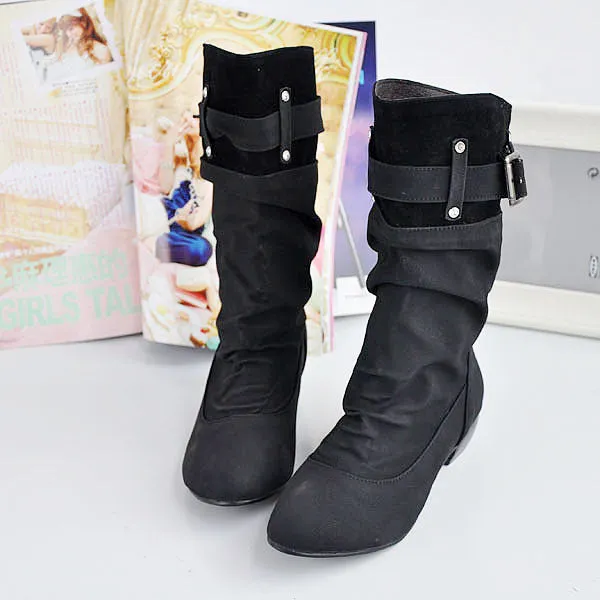 Patchwork Hasp Round Toe Low Heels Half Boots