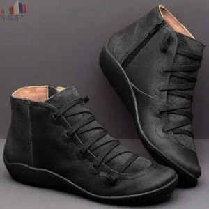 Plus Size Women's Boots – Autumn & Winter Ankle Flat Shoes, Lace-Up Retro Warm Booties, Non-Slip Mujer Botas