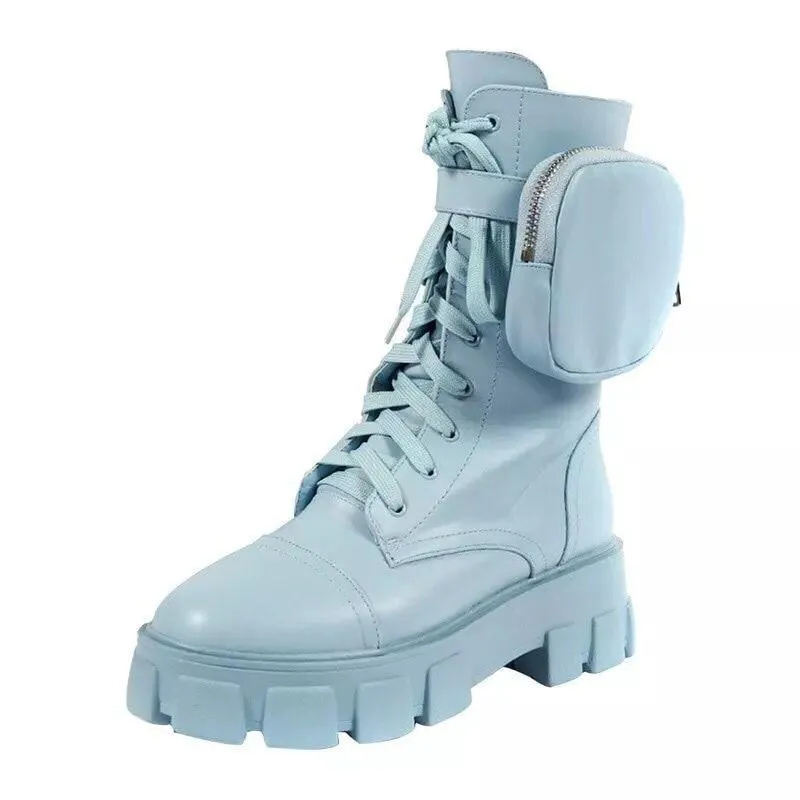 PU Pocket Buckle Heavy Soled Motorcycle Boots