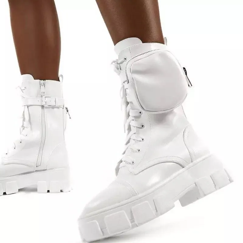 PU Pocket Buckle Heavy Soled Motorcycle Boots