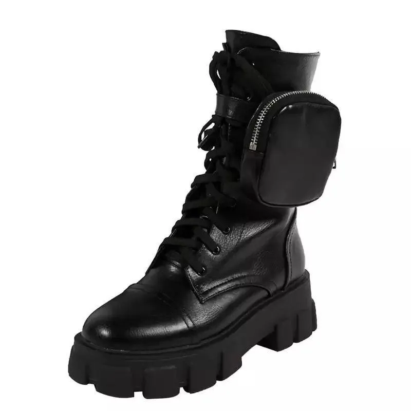 PU Pocket Buckle Heavy Soled Motorcycle Boots