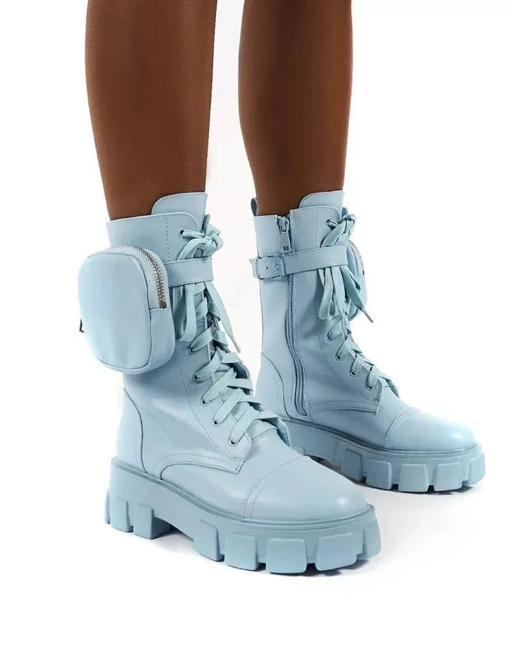 PU Pocket Buckle Heavy Soled Motorcycle Boots