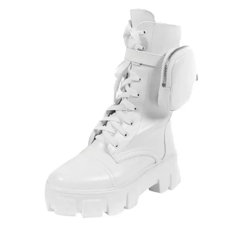 PU Pocket Buckle Heavy Soled Motorcycle Boots