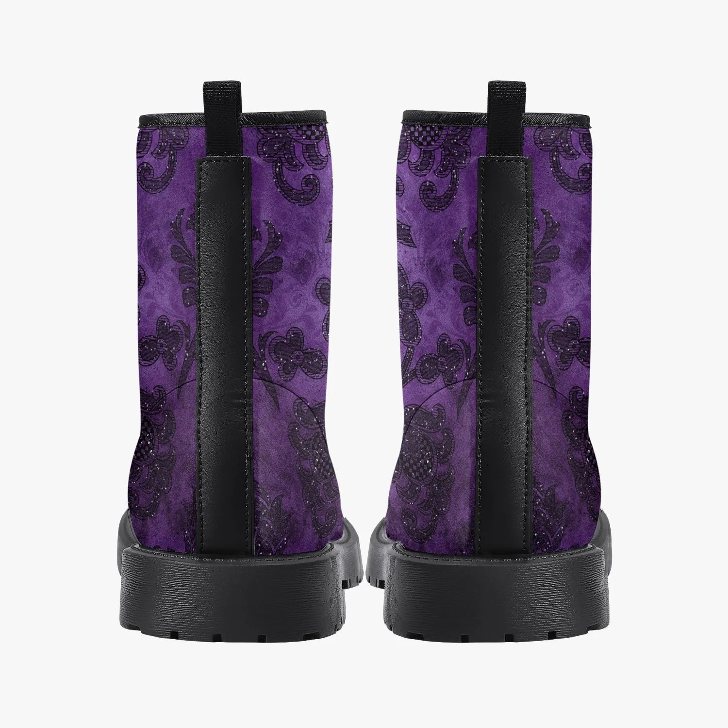 Purple Gothic Damask Pattern Combat Boots - Vegan Leather Purple boots (JPREG40)