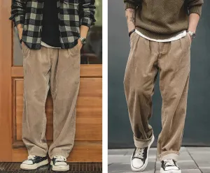 Relaxed Corduroy  Vintage-Inspired Straight-Leg Trousers
