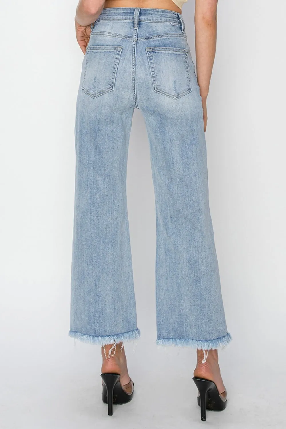 RISEN High Rise Ankle Wide Fray Hem Jeans