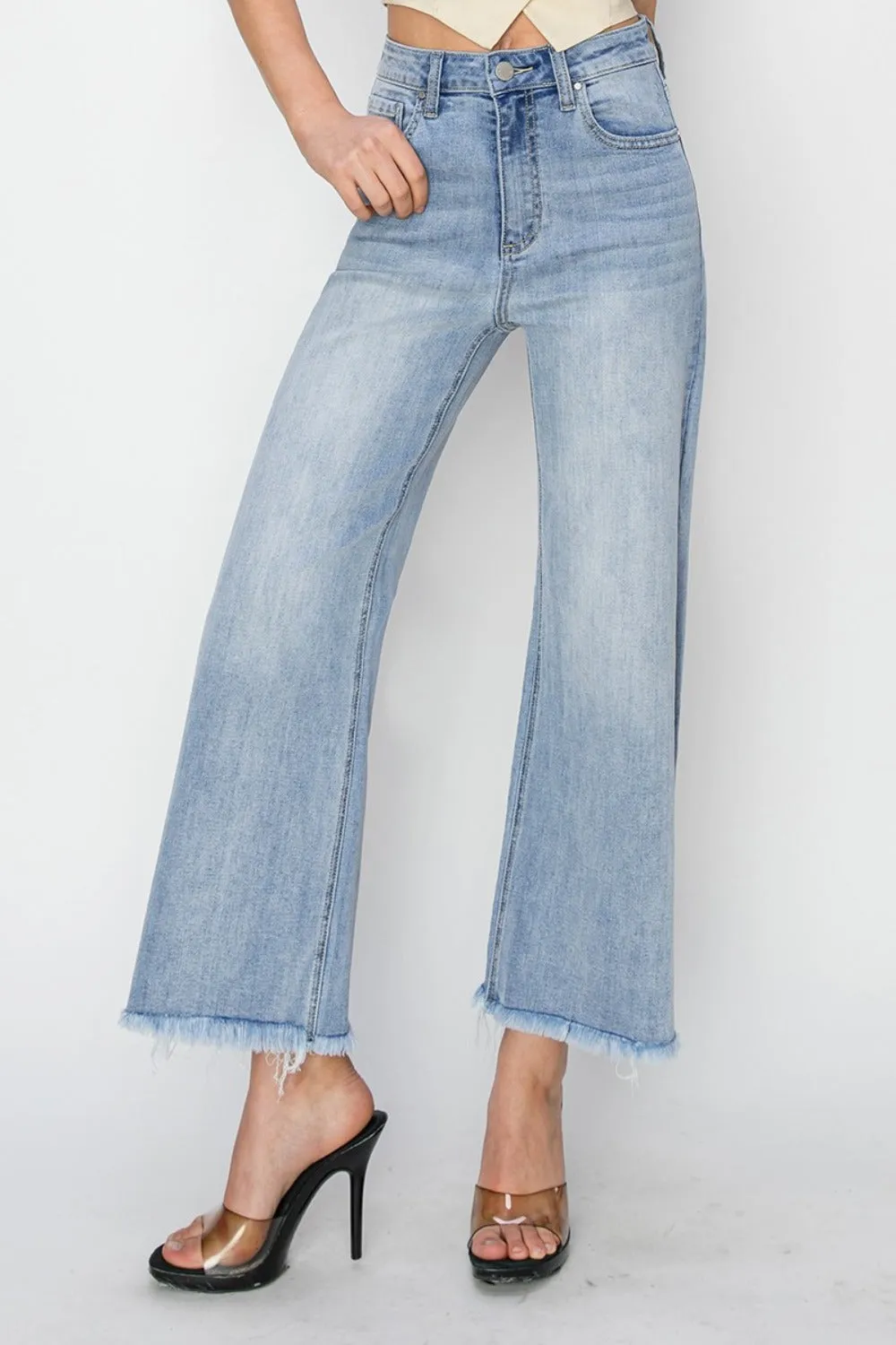 RISEN High Rise Ankle Wide Fray Hem Jeans