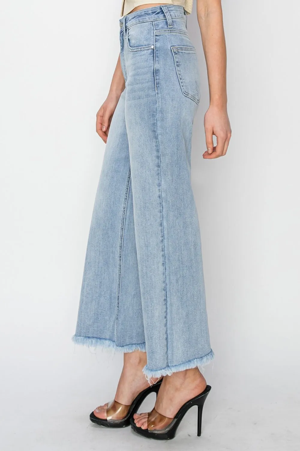 RISEN High Rise Ankle Wide Fray Hem Jeans