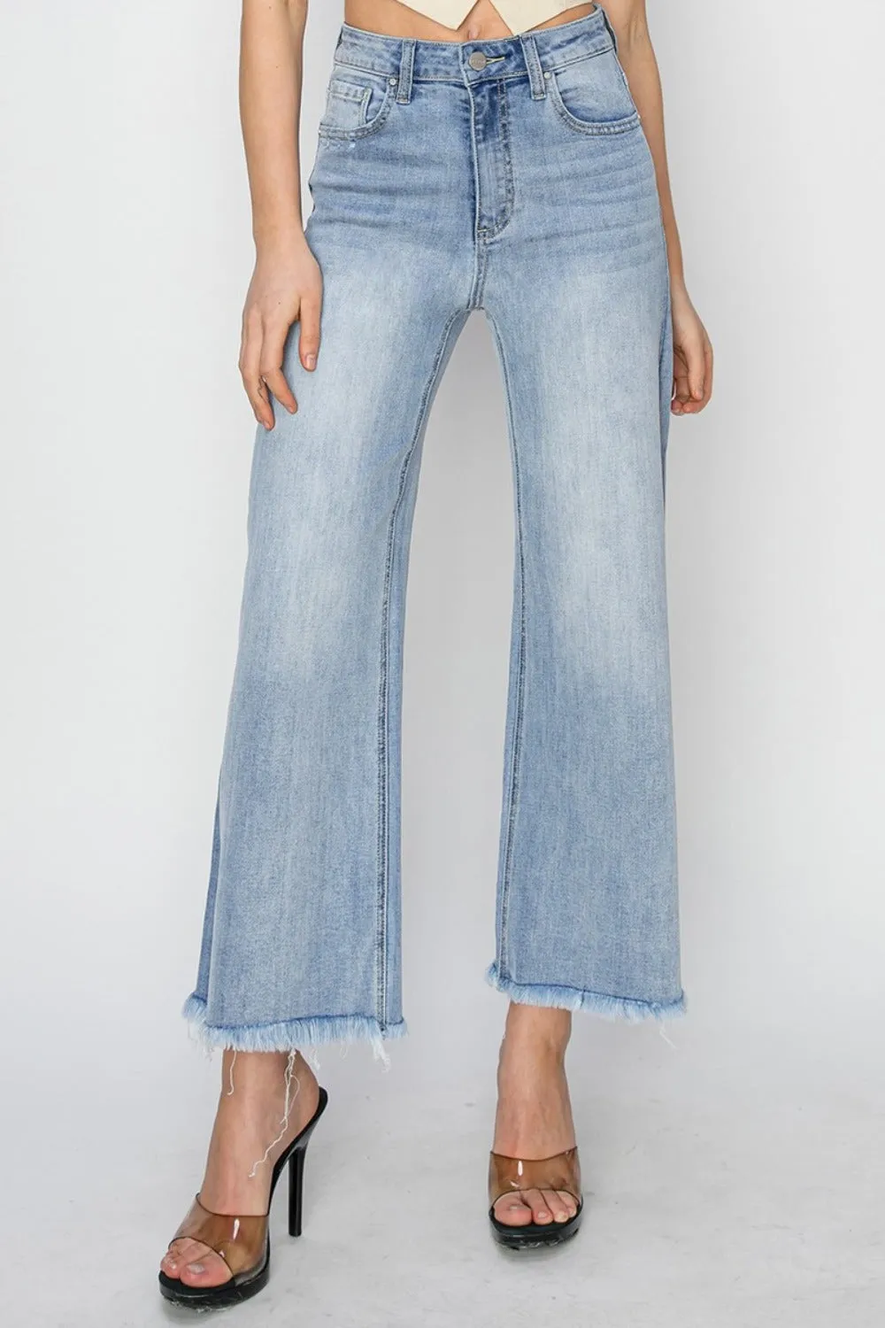 RISEN High Rise Ankle Wide Fray Hem Jeans