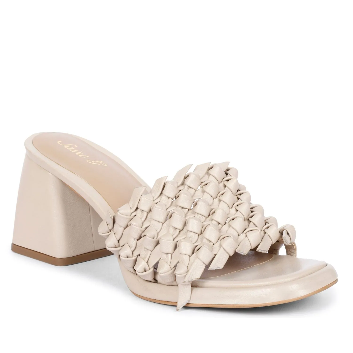 Saint  Nicia Beige Leather Block Heels