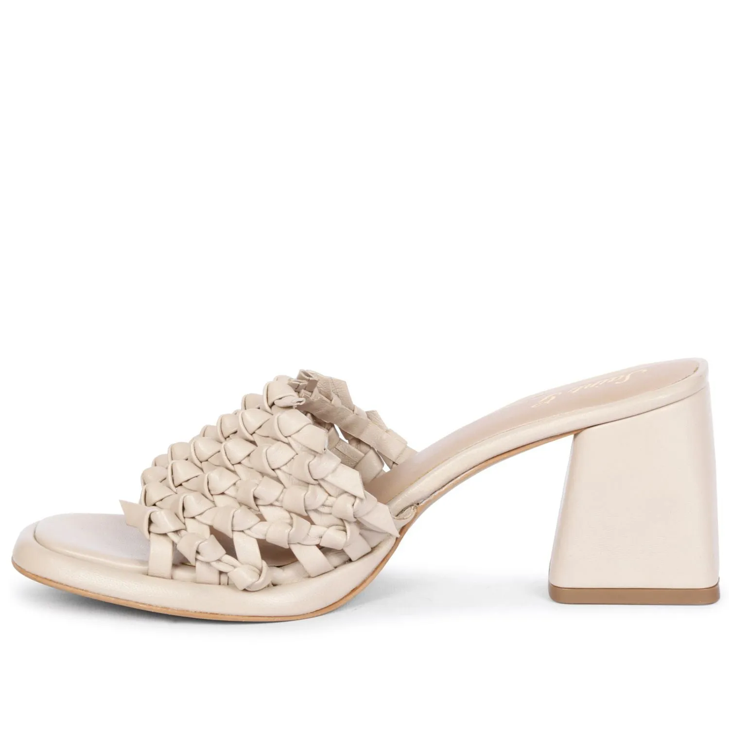 Saint  Nicia Beige Leather Block Heels