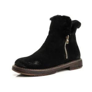 Side Zipper Round Toe Faux Fur British Martin Short Boots