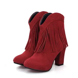 Solid Color Tassels Pointed Toe Low Cut High Heels Short Boots