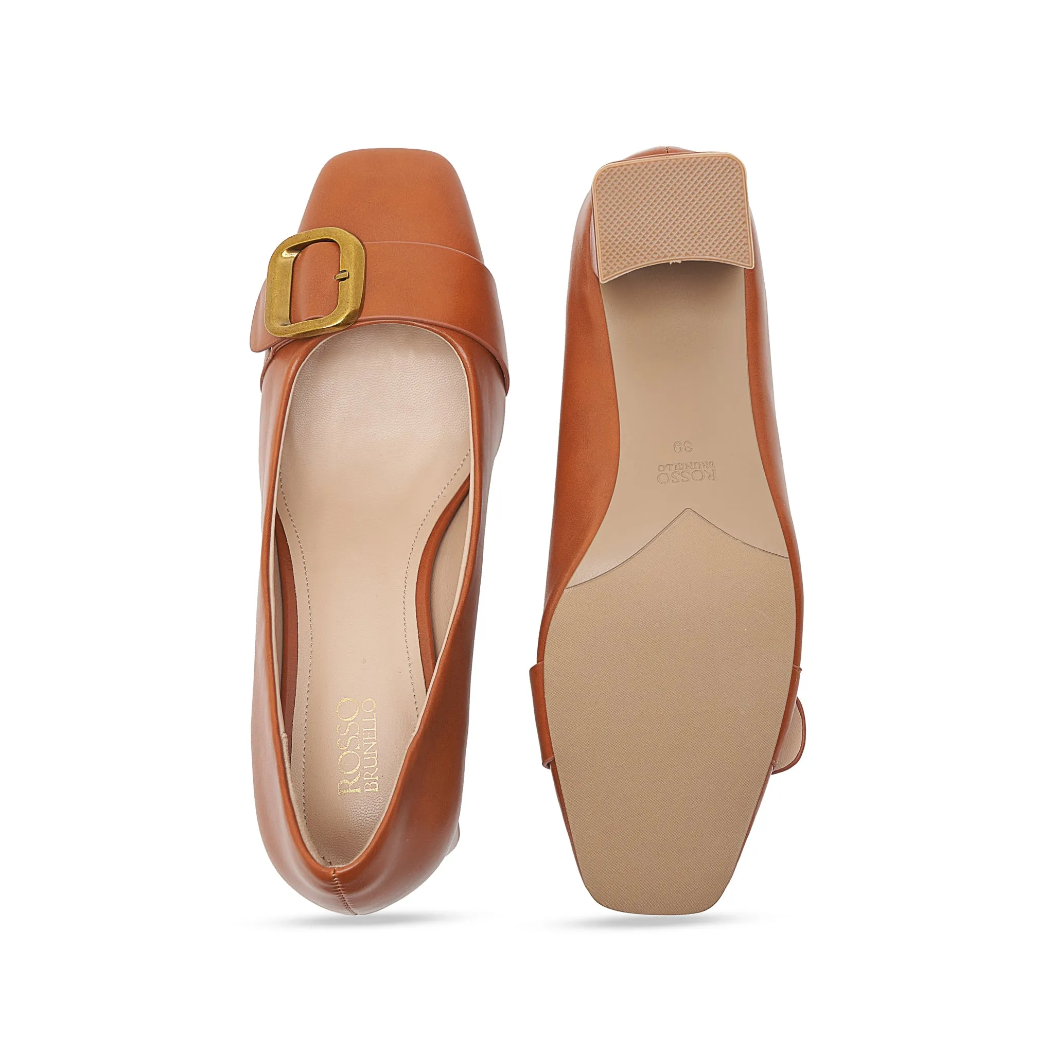 Tan Embellished Block Heels