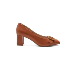Tan Embellished Block Heels