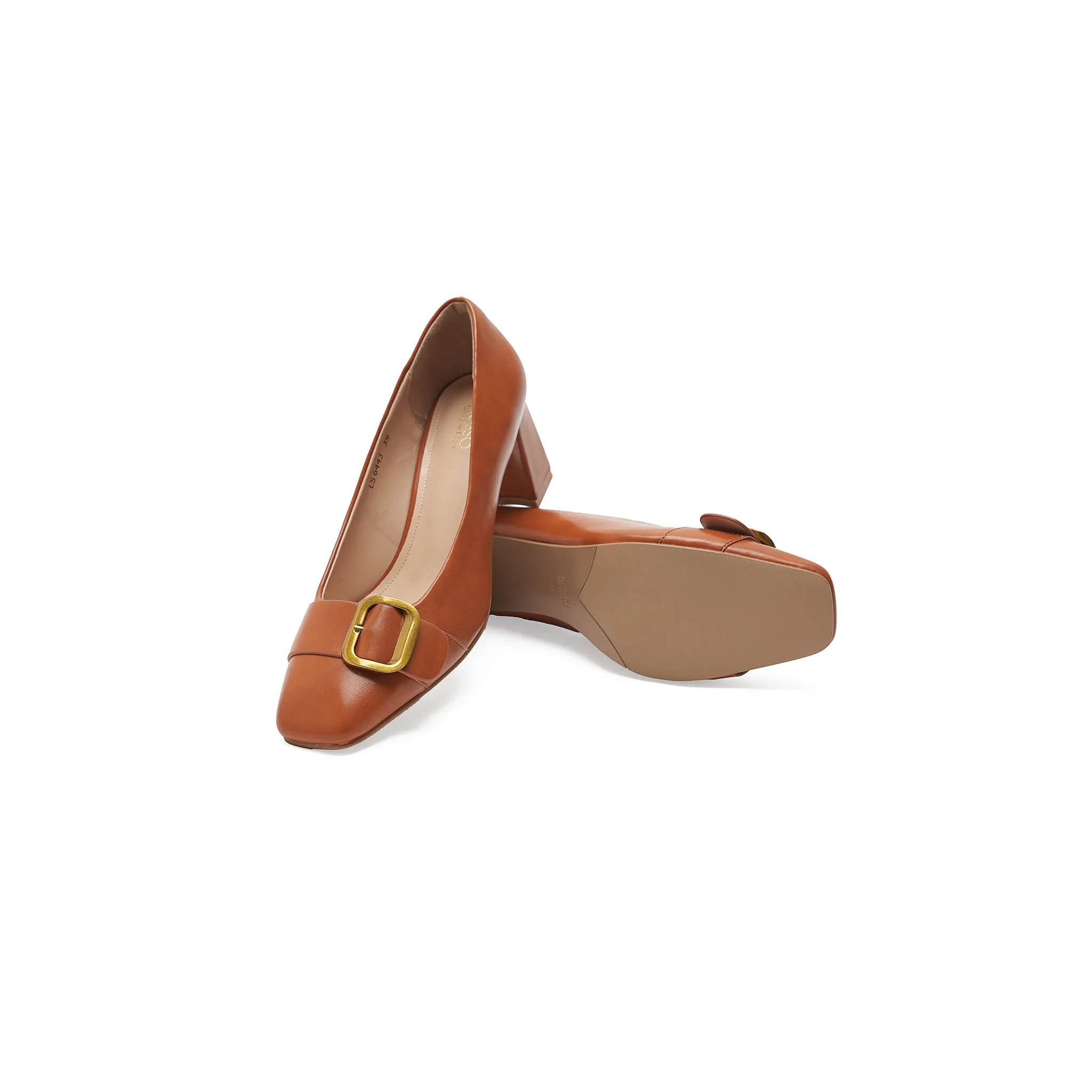 Tan Embellished Block Heels