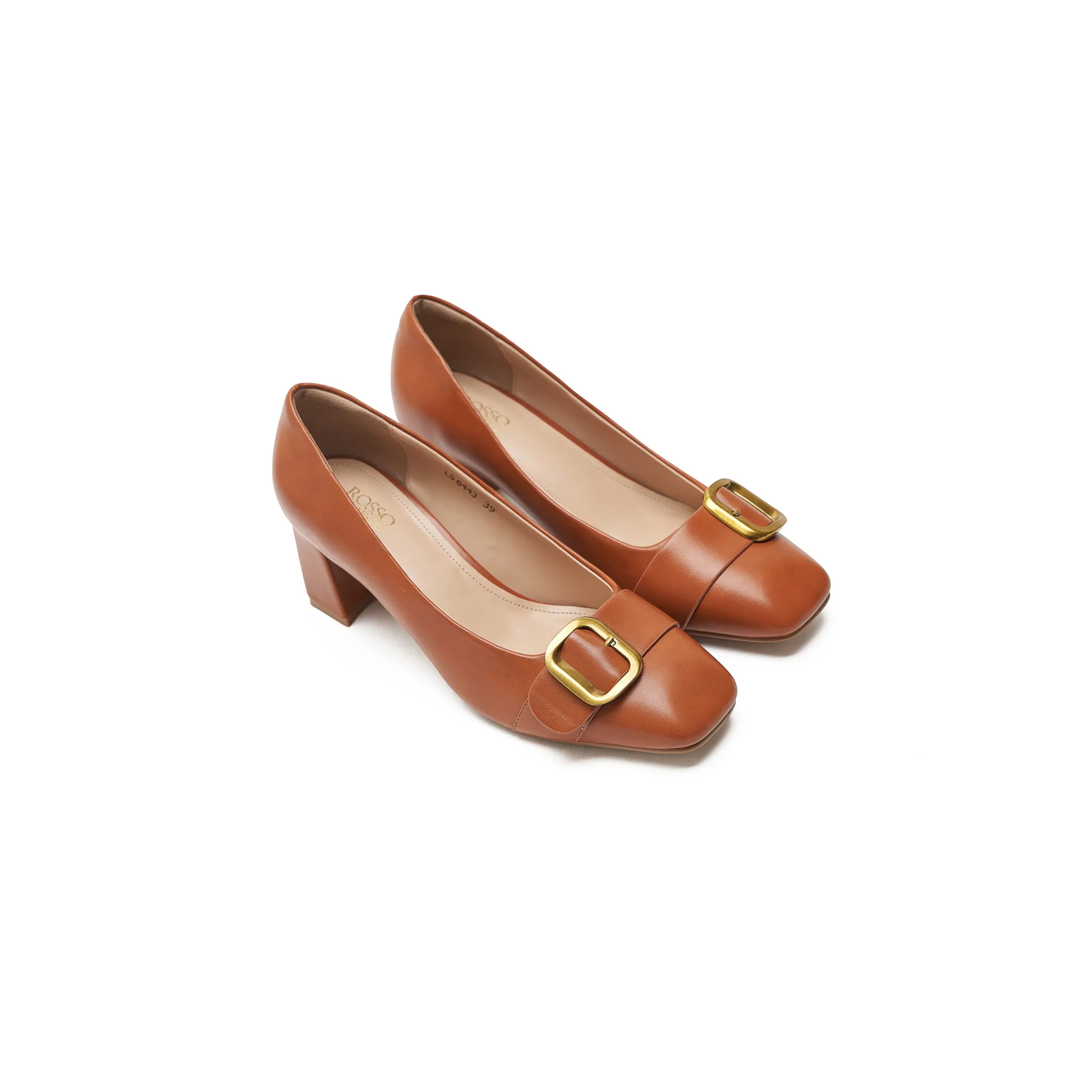 Tan Embellished Block Heels