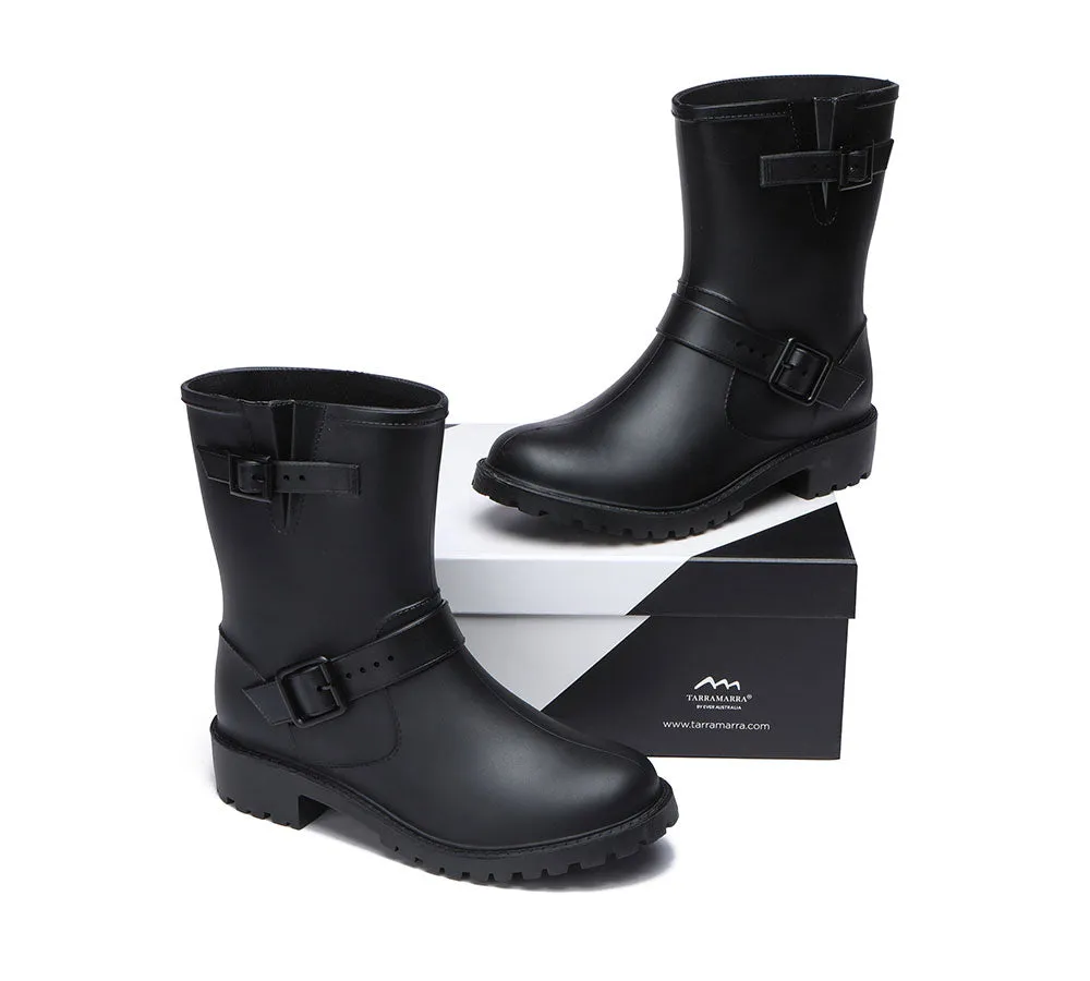 TARRAMARRA® Black Rainboots, Gumboots Women Mid Calf With Wool Insole