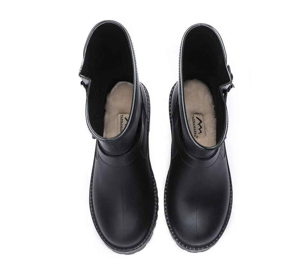 TARRAMARRA® Black Rainboots, Gumboots Women Mid Calf With Wool Insole