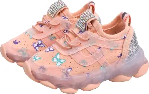 Tennis Shoes Girls Children's Sneakers Butterfly Print LED Light Shoes Daddy Shoes Lacing Breathable Newborn Shoes Boy
