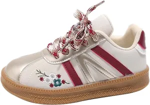 Toddler Kids Casual Sneakers Breathable Non-Slip Tennis Walking Shoes Embroidery Leather Suede Fabric Flats Sneakers