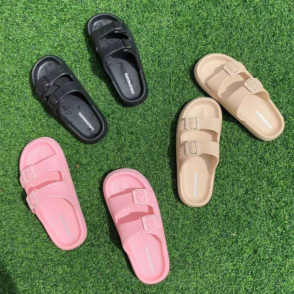 Upton | EVA Double Buckle Strap Adjustable Cloud Slides Non-slip Beach Slippers - By EVELLYHOOTD
