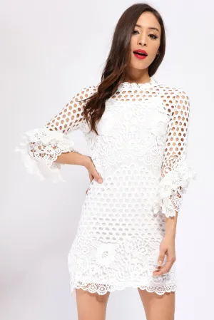 White Lace And Mesh Mini Dress