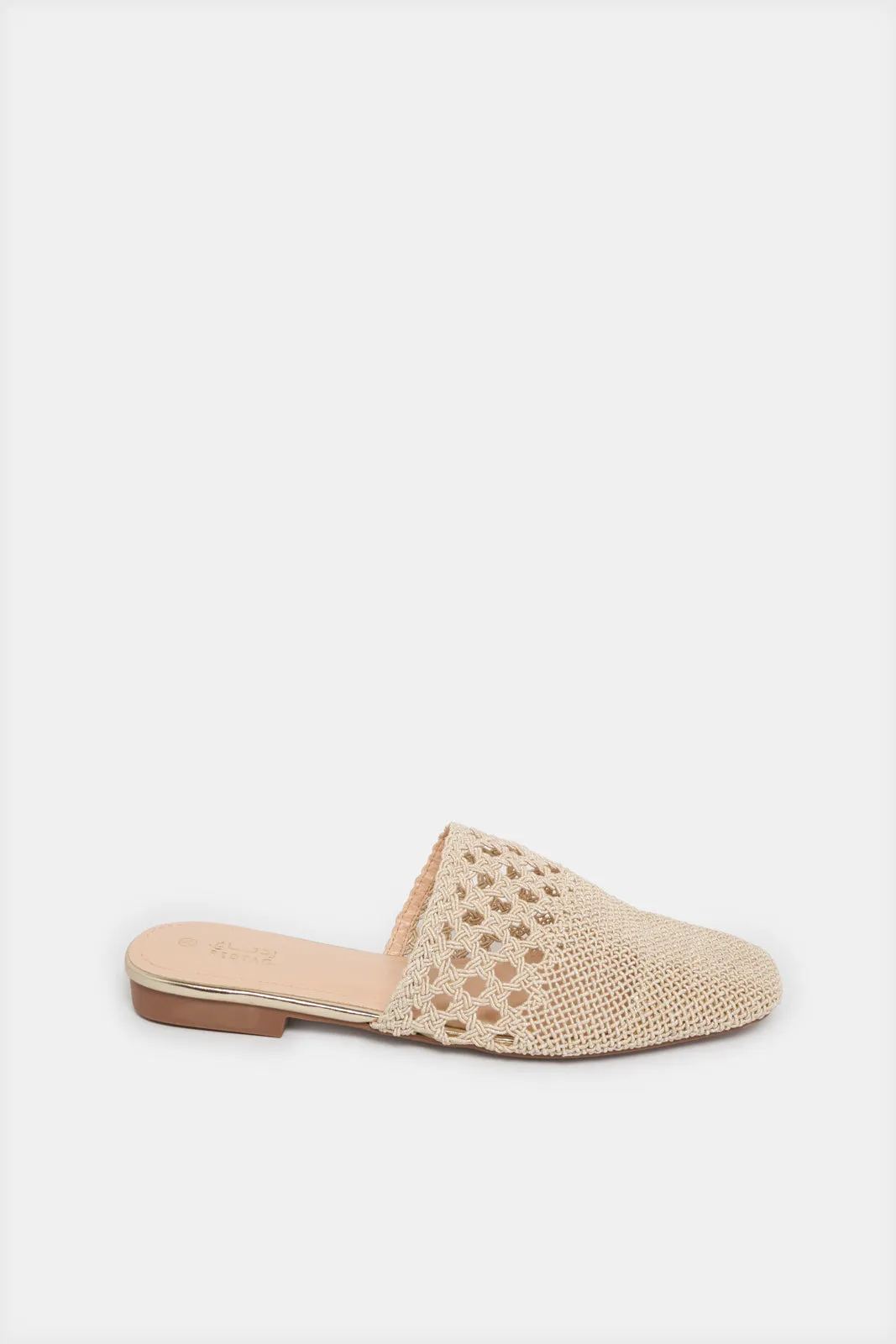 Women Beige Weave Loafer Mule