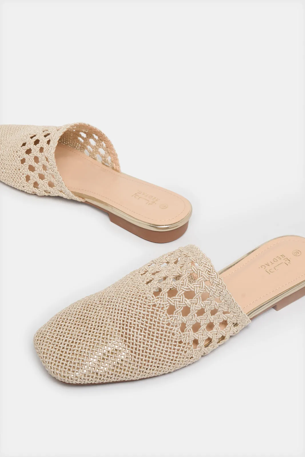 Women Beige Weave Loafer Mule