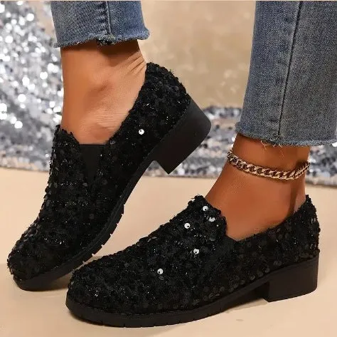 Womens Loafers  Sequin Embellished  Slip-On Flat  Casual Fit Rounded Toe