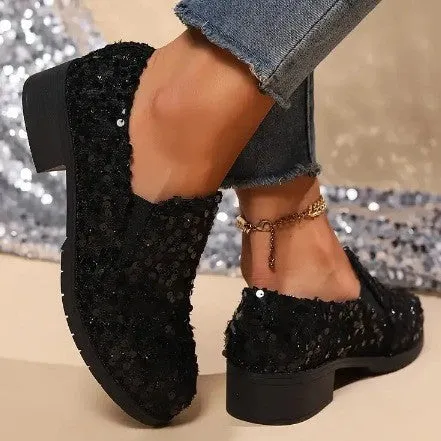 Womens Loafers  Sequin Embellished  Slip-On Flat  Casual Fit Rounded Toe