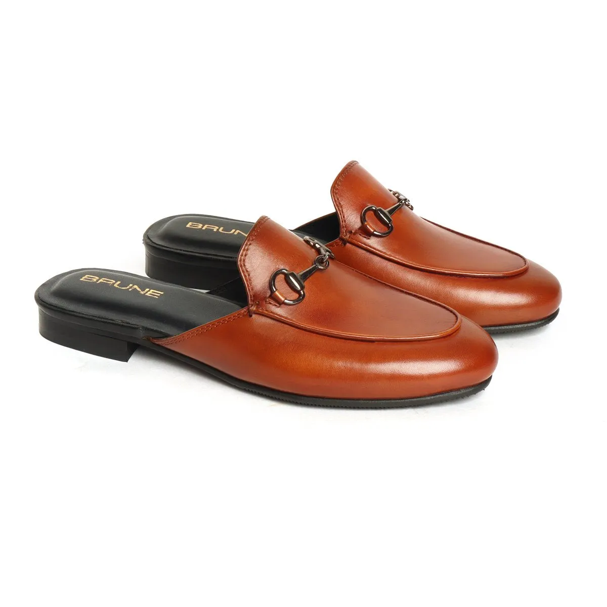 Women's Tan Leather Horsebit Mules (Summer Special) By Brune & Bareskin