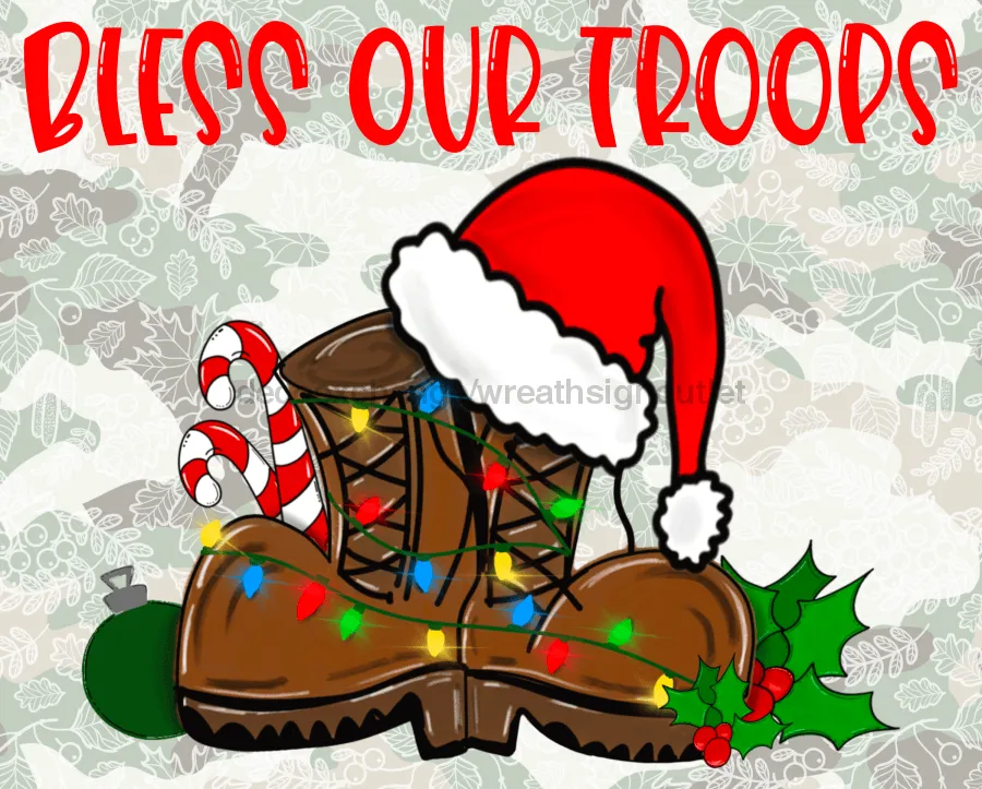 Wreath Sign, Bless Our Troops, Army Boots, 8x10" Metal Sign DECOE-789, Sign For Wreath, DecoExchange